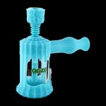 Front view of the Clobb 4 in 1 Silicone Pipe, a blue, multi-functional smoking device with a unique, textured design.