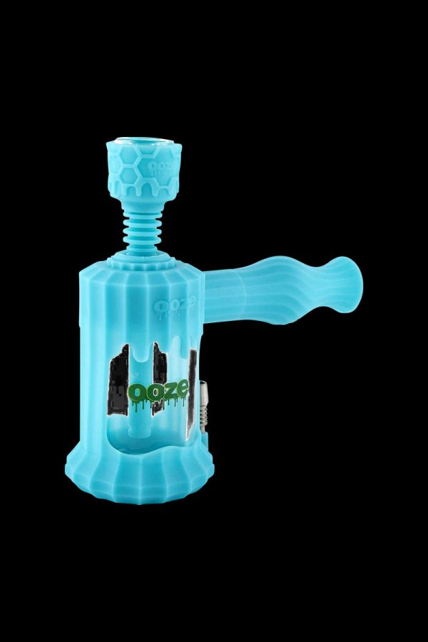 Front view of the Clobb 4 in 1 Silicone Pipe, a blue, multi-functional smoking device with a unique, textured design.
