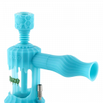 Front view of the Clobb 4 in 1 Silicone Pipe, a flexible, blue pipe with a textured surface and visible mouthpiece.