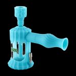 A front view of the Clobb 4 in 1 Silicone Pipe, displaying its curved design and smooth, blue finish.