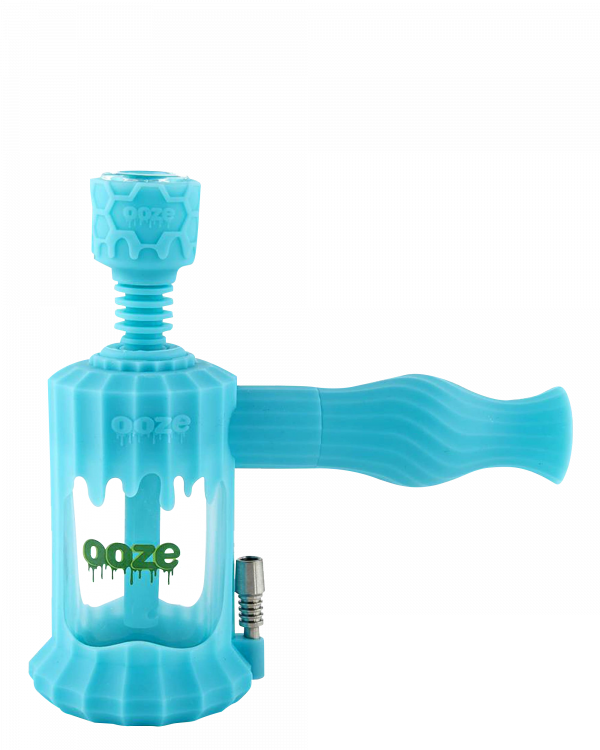 A close-up shot of the Clobb 4 in 1 Silicone Pipe, showcasing its textured, blue silicone design in a studio lighting setup.