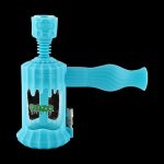 A bright blue Clobb 4 in 1 Silicone Pipe is shown in a studio shot with a slight upward angle, highlighting its smooth, curved design.