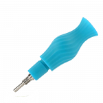 A close-up view of the Clobb 4 in 1 Silicone Pipe, showcasing its smooth, blue silicone construction and unique design.