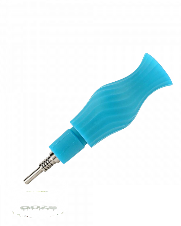 A close-up view of the Clobb 4 in 1 Silicone Pipe, showcasing its smooth, blue silicone construction and unique design.