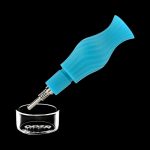 A side view of the Clobb 4 in 1 Silicone Pipe, showcasing its blue, curved design and simple construction.