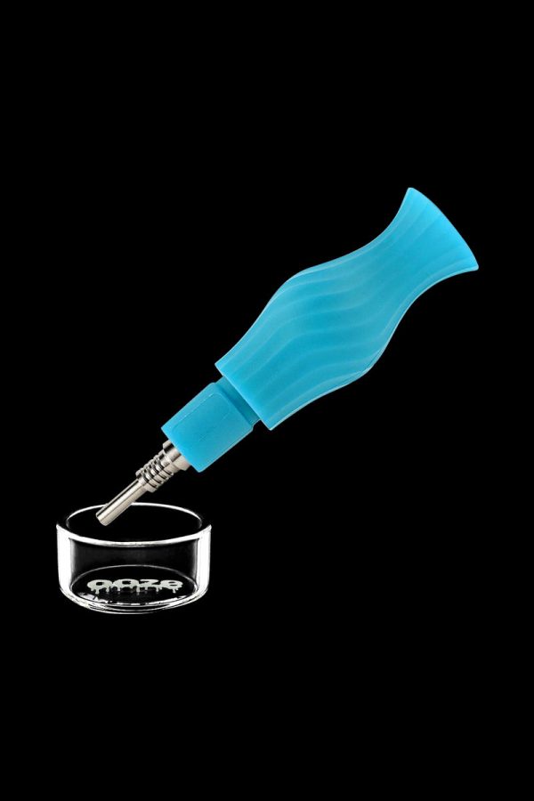 A side view of the Clobb 4 in 1 Silicone Pipe, showcasing its blue, curved design and simple construction.