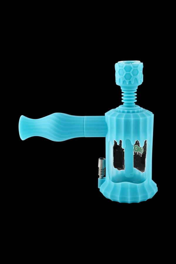 A front view of the Clobb 4 in 1 Silicone Pipe, displaying its multi-colored, sculpted design against a dark backdrop.