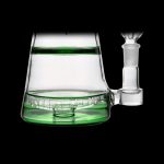 Green glass bubbler with a clear glass stem.