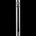 Silver cannabis oil vape pen with clear glass cartridge, displaying a green “Dope” logo.