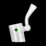Clear glass bubbler with a green accent.