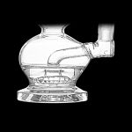 Clear glass dab rig with intricate percolator design.