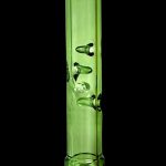 Green glass cannabis bubbler with etched logo.