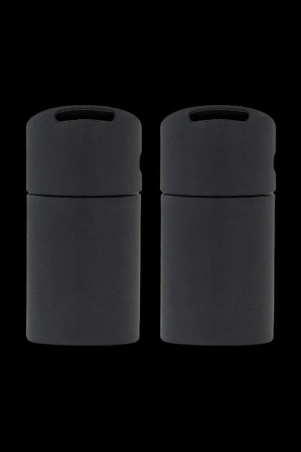Two black silicone stash jars with airtight seals.