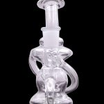 Clear glass dab rig with intricate sculptural design.