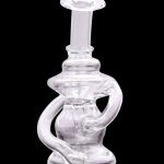 Clear glass dab rig with intricate sculptural design.