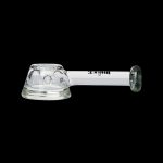 Clear glass bubbler with ice catch and mouthpiece.