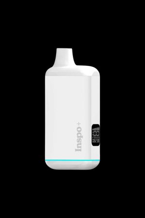 White cannabis vape pen with digital display.