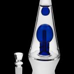 Blue glass bubbler with a separate glass bowl, isolated on a black background.