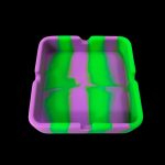 Purple and green silicone tray for cannabis accessories.