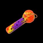 Colorful silicone smoking pipe with a honeycomb pattern.