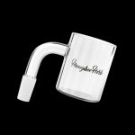 Silver cannabis oil rig with "Honeybee Herb" engraving.