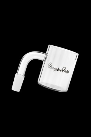 Silver cannabis oil rig with "Honeybee Herb" engraving.