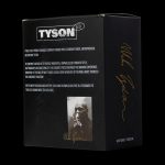 Packaging for Tyson 2.0 cannabis accessories featuring a portrait of Mike Tyson and branding details.