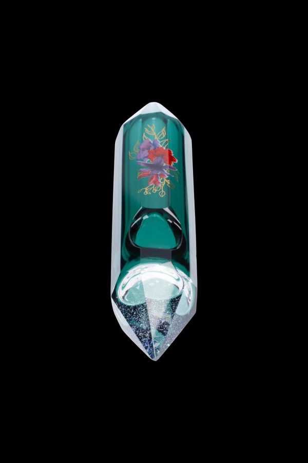 Famous Design Floral Lush Crystal Hand Pipe - Teal
