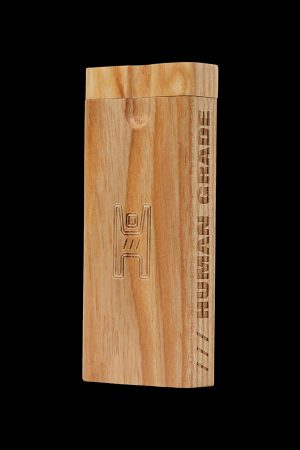 Wooden dugout with engraved branding, isolated on a black background."