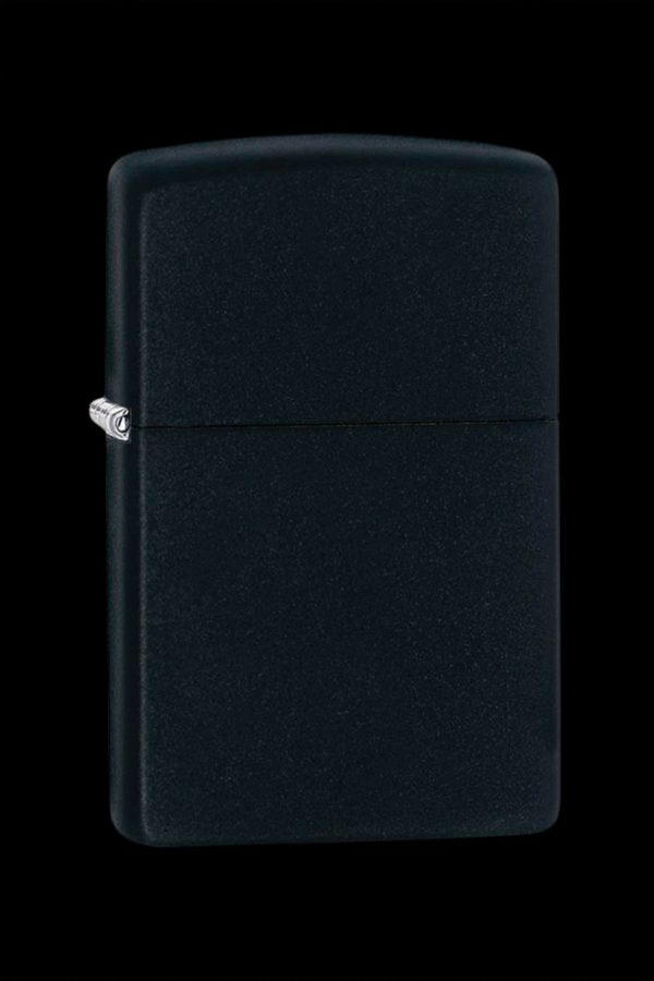 Black Zippo-style lighter, closed.