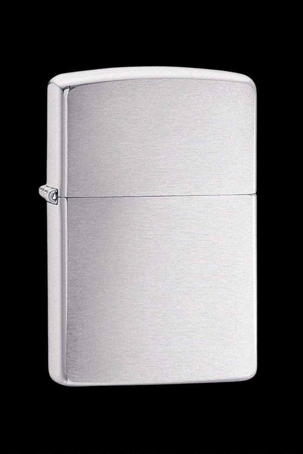 Silver Zippo-style lighter, closed.