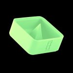 Neon green silicone concentrate container with a pointed internal structure, isolated on a black background.