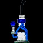 Blue and white glass water pipe (rig) with a glass bowl.