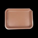 Brown rolling tray on a black background.