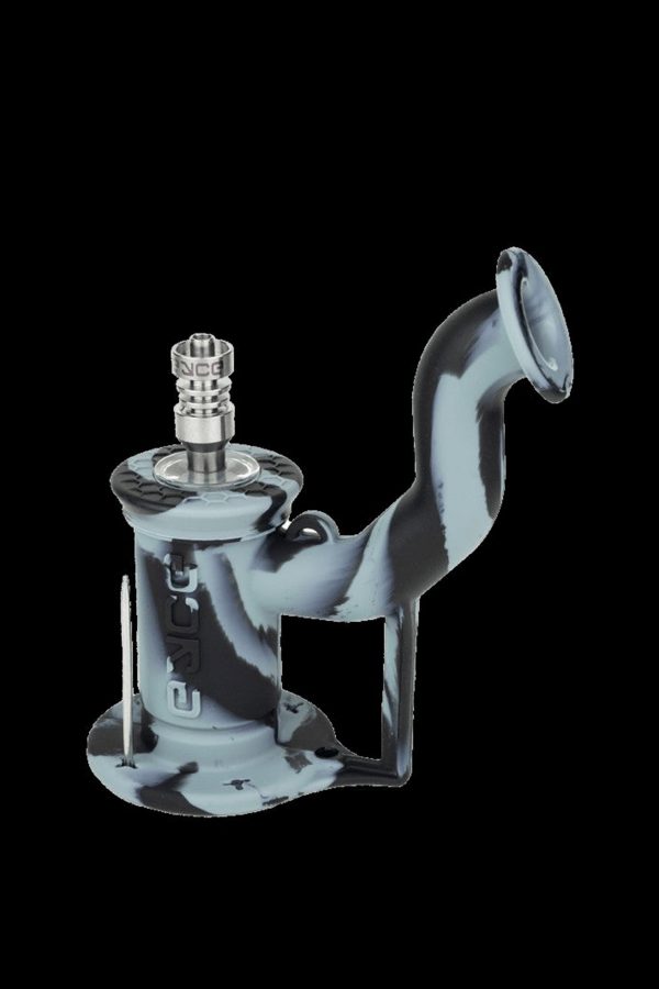 Blue glass water pipe (rig) with a percolator and bowl for cannabis concentrate.