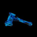 Blue glass cannabis water pipe on a black background.