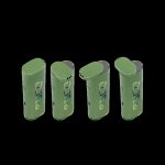 Five green electronic dab rigs with illuminated screens.