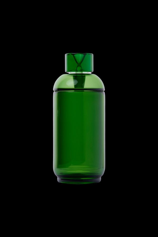 Emerald green glass cannabis oil vial with a unique, rounded cap.