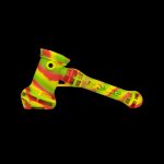 Colorful silicone cannabis pipe on a black background.