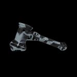 Glass dab rig with marbled white and grey pattern, isolated on black.