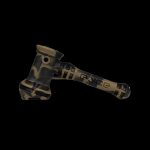 Gold-colored cannabis dab rig isolated on a black background.