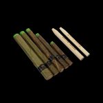 Pre-rolled cannabis joints with branded packaging against a dark background.
