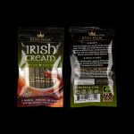 Close-up of a “King Palm” Irish Cream flavored leaf wrap package, displaying instructions and a humidity control packet.