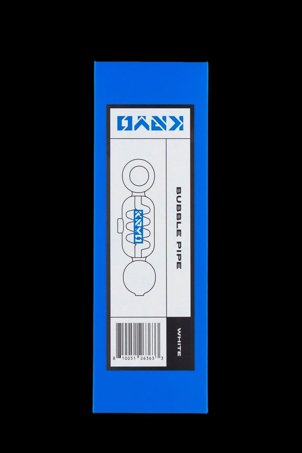 Kavvy white bubble pipe packaging with product diagram and barcode.
