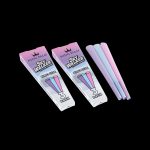 Two packs of King Palm Sky Walker pre-rolled cones in shades of pink and blue against a black background.