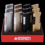 Display of gold and black Newport Zero butane torches for dabbing cannabis concentrates.