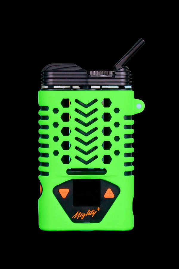 Green Storz & Bickel Mighty+ vaporizer with cooling unit.