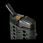Black silicone cannabis e-nail with a quartz insert and orange accent.