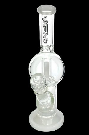 Frosted glass bubbler water pipe with ice catcher.