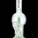 Mint green glass bubbler water pipe with ice catcher.